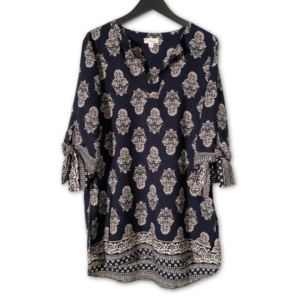 Mioia Dress Womens Medium Navy Paisley 3/4 Sleeve Business Casual Boho Office